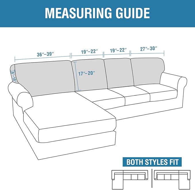 H.VERSAILTEX Backrest Cushion Covers Sectional Couch Back Cushion Covers for Sectional Sofa Set for Both Left/Right Couch (Back Only: 1 Chaise + 3 Sofa, Charcoal Grey)