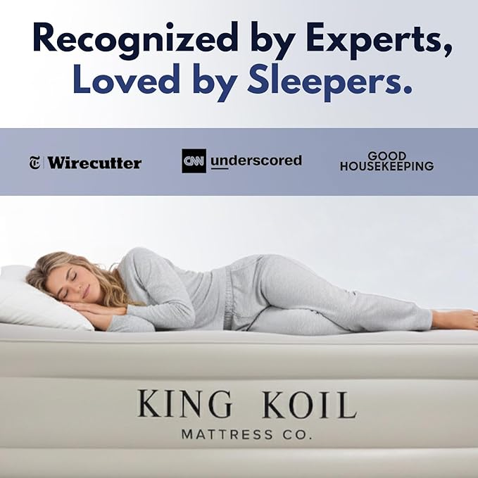 King Koil Luxury California King Air Mattress with Built-in Pump for Home, Camping & Guests - King Size Inflatable Airbed Luxury Double High Adjustable Blow Up Mattress, Durable Waterproof