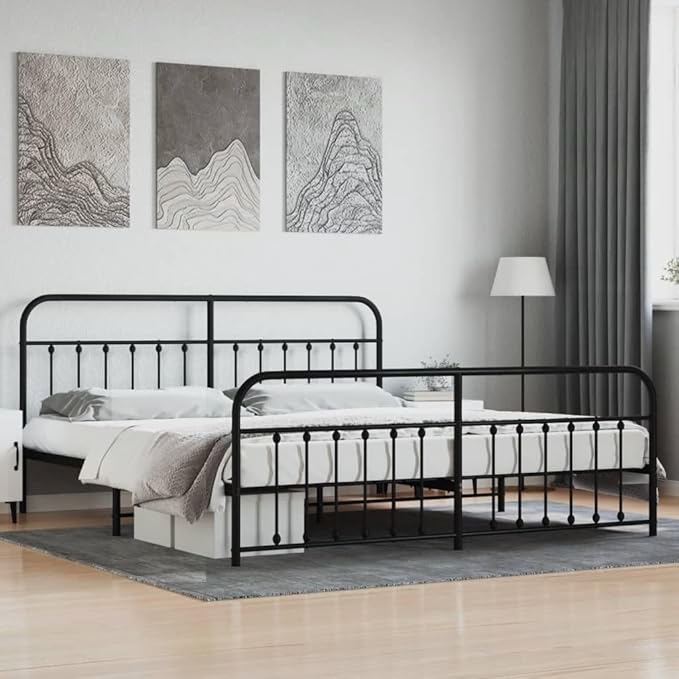 Bed Frame Black Powder-Coated Steel Full Bed Frame Rectangular headboard Bedroom Furniture for Guest Room