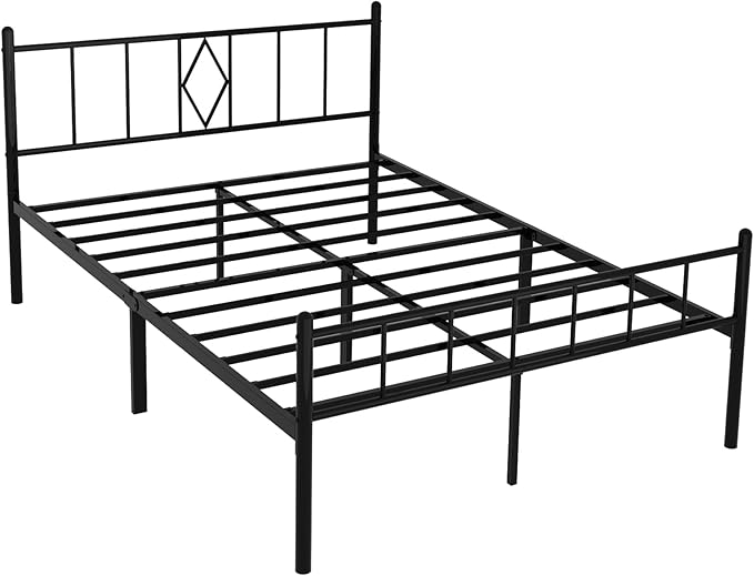 Decorwise 14 Inch Full Size Bed Frames with Headboard/Footboard, Under Bed Storage, Strong Metal Slats Support, No Box Spring Needed, Noise Free, Easy Assembly, Black