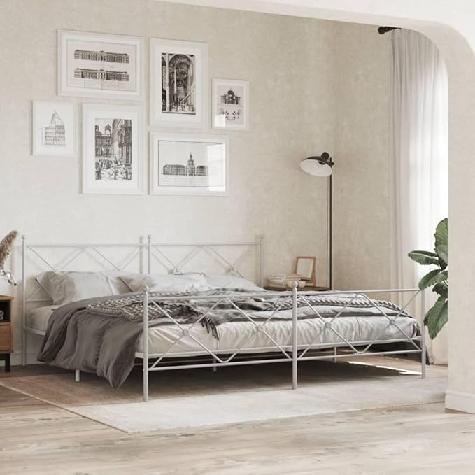 vidaXL Bed Frame White Steel 76 x 80 in Bed Frame Rectangular