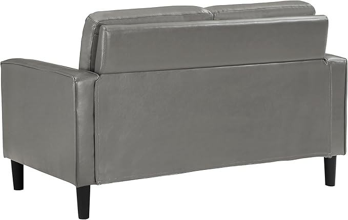 Coaster Home Furnishings - Ruth - Faux Leather - Upholstered Loveseat with Track Arms, Foam-Filled Cushions, and Straight Tapered Legs - Living Room - Gray - 508366