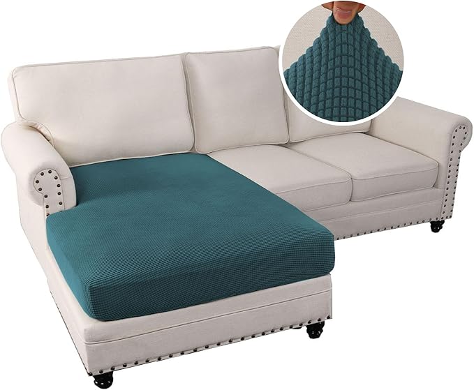H.VERSAILTEX Sectional Couch Covers 1 Piece Chaise Slipcover L Shape Separate Cushion Couch Cover for Both Left/Right Sectional Couch (Seat Only: 1 Chaises, Deep Teal)