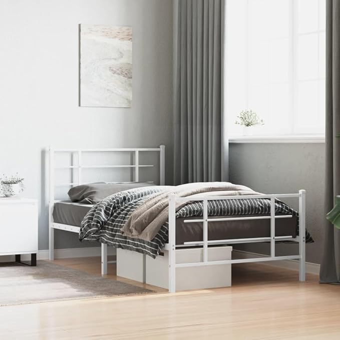 Modern White Metal Bed Frame with Ample Storage and Breathable Design, Sturdy Durable Construction for Contemporary Bedroom, Easy Assembly Included
