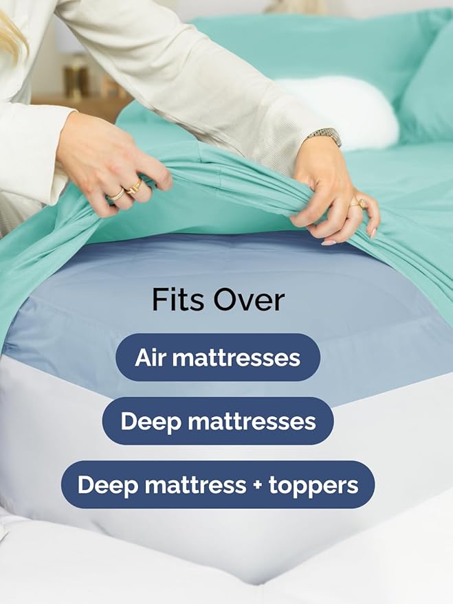 Extra Deep Twin XL Sheet Set - 4 Piece Breathable and Cooling Sheets - Hotel Luxury Bedding for Women, Men, Kids & Teens - Easy Secure Fit - Soft, Wrinkle Free & Comfy - Extra Deep Pockets - Spa Blue