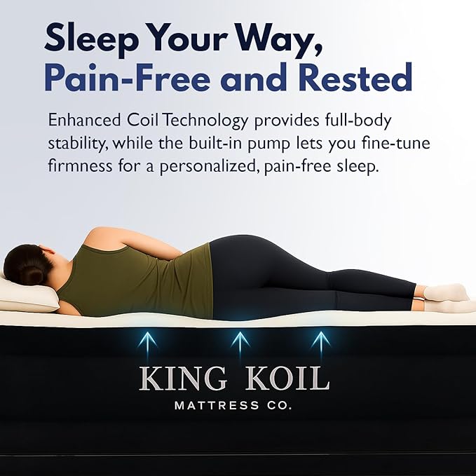 King Koil Premium California King Air Mattress with Built-in High-Speed Patented Pump for Home, Camping & Guests- Inflatable Double High Airbed Blow Up Bed, Waterproof, 1 Year Warranty