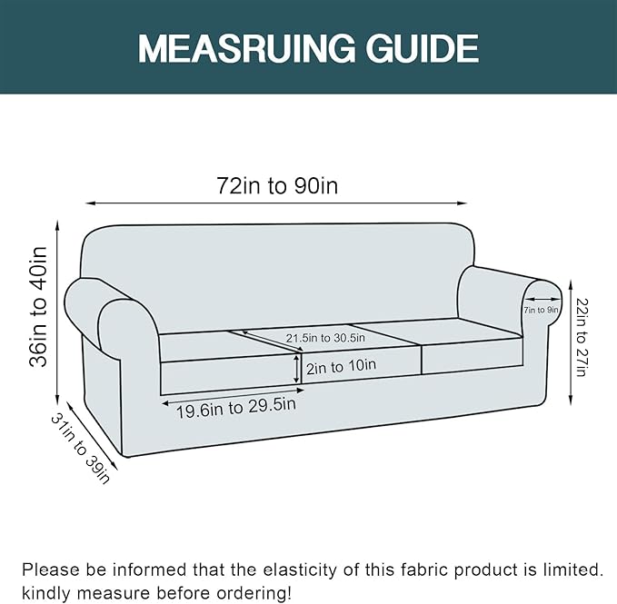 FantasDecor 4 Piece Sofa Velvet Couch Covers for 3 Cushion Stretch Slipcover with Individual Seat Cushion Elastic Furniture Protector for Pets, Machine Washable (Sofa, Ivory)