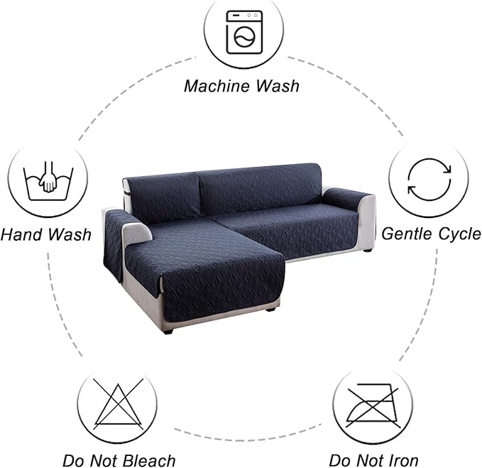 Genina Sectional Couch Covers for Dogs L Shaped Sofa Covers Chaise Lounge Cover Reversible Sofa Cover Sectional Furniture Protector for Pets, Kids (Navy Blue, X-Large)