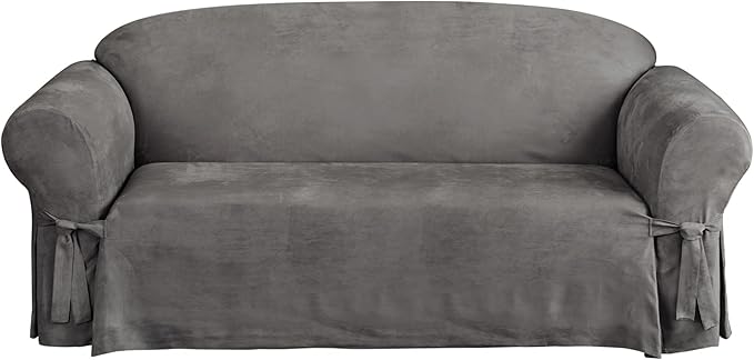 SureFit Soft Suede 1 Piece Sofa Slipcover in Middle Gray