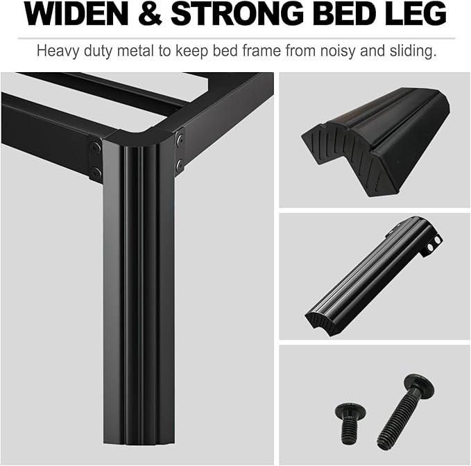Queen Bed Frame with Headboard Queen Size Bed Frame 14 Inch Tall Metal Beds with Charging Station and Storage,Black Platform Bed Frames no Box Spring Needed,Anti-Sliding(14 Inch, Queen)