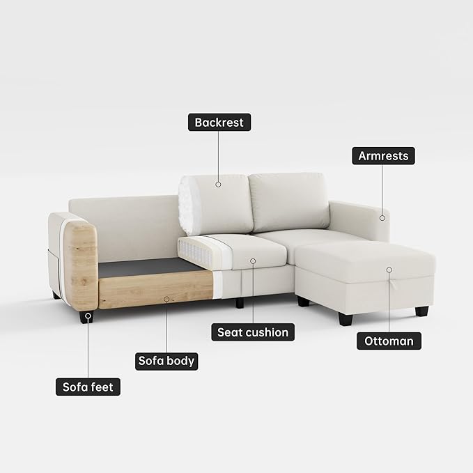 Youmumeub Sectional Sofa and Couches for Living Room - 78''L Shaped Beige Couch Pet Friendly Modular 3-Seater Convertible Sofas-Suitable for The Living Room, Apartment or Bedroom