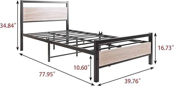 BOFENG Twin Bed Frame with Wood Headboard Farmhouse Bed,Heavy Duty Metal Platform Bed Frames No Box Spring Needed,Firm Mattress Foundation Steel Slat Support Easy Assembly(Natural Oak)