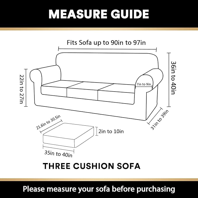 PrinceDeco Velvet Couch Covers for Sofa Soft 4 Pieces Couch Covers for 3 Cushion Couch Sofa Pet Friendly Furniture Protector with Non Slip Elastic Bottom Width Up to 97 Inch (Large Sofas, Porcelain)