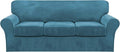 FantasDecor 4 Piece Sofa Velvet Couch Covers for 3 Cushion Stretch Slipcover with Individual Seat Cushion Elastic Furniture Protector for Pets, Machine Washable (Sofa, Peacock Blue)