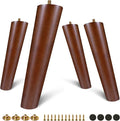 FoDau770 Brown Rubber Wood Furniture Legs 10 Inches, Slant Tapered Wood Feet Mid Century Sofa Legs Set of 4, 5/16" UNC Furniture Feet Replacement Parts for Cabinet Couch Dresser Chair Ottoman Table
