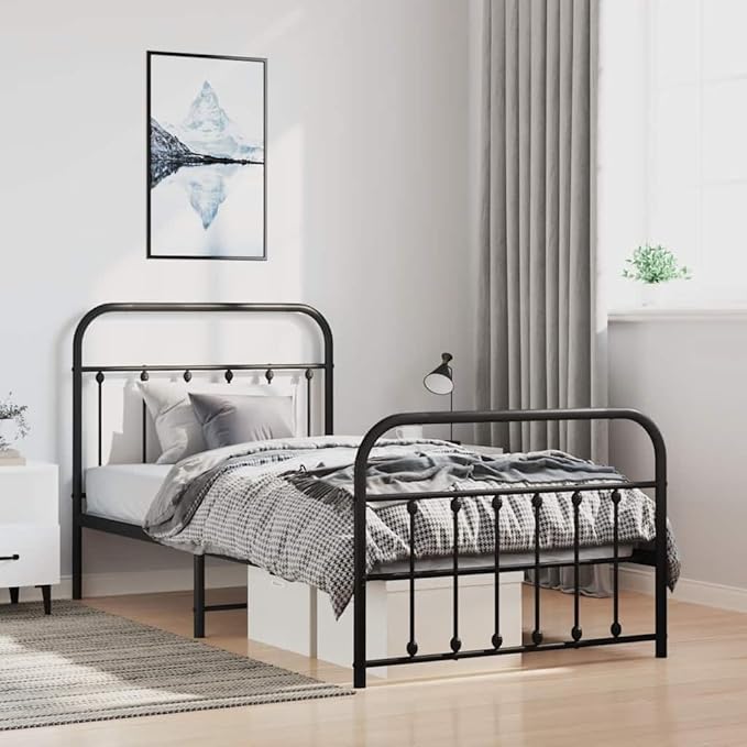 Bed Frame Black Powder-Coated Steel Single Bed Frame Bedroom Furniture headboard for Guest Room