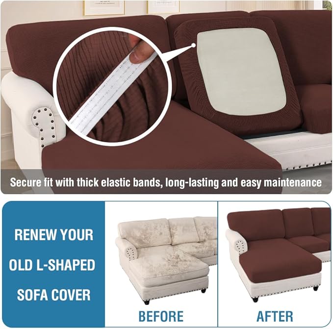 H.VERSAILTEX Sectional Couch Covers 3 Pieces Sofa Seat Cushion Covers L Shape Separate Cushion Couch Chaise Cover for Both Left/Right Sectional Couch (Seat Only: 1 Chaise + 2 Sofa, Burnt Brick)