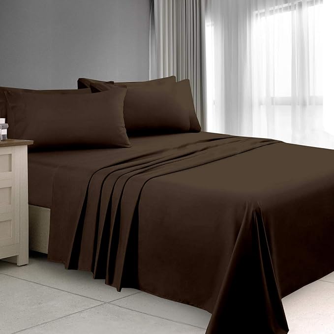 Ready To Rest Queen Waterbed Sheets, 4 Piece Attached Sheet Set, Fits 18 Inch Deep Mattress, Brushed Microfiber, Ultra Soft and Lightweight (Chocolate)