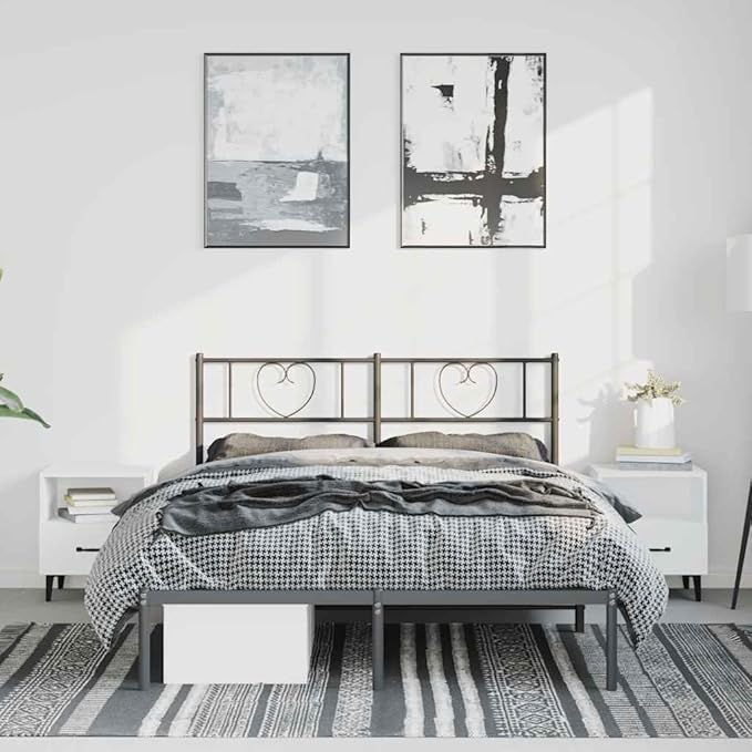 Modern Full Bed Frame with Storage, Sturdy Headboard, and Sleek Black Powder-Coated Steel Design for Adults and Guest Rooms