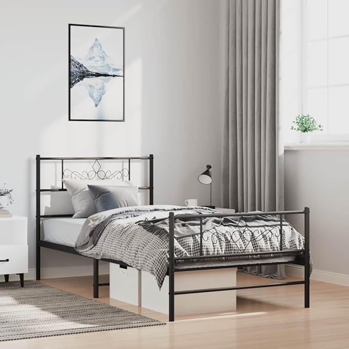 Modern Black Metal Bed Frame with Under Bed Storage, Sturdy Steel Platform Bed for Single Sleeper, Easy Assembly Minimal Tools, Sleek Rectangular Design for