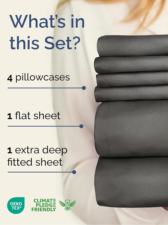 Extra Deep Queen Sheet Set - 6 Piece Breathable and Cooling Sheets - Hotel Luxury Bedding for Women, Men, Kids & Teens - Easy Secure Fit - Soft, Wrinkle Free and Comfy - Extra Deep Pockets - Charcoal