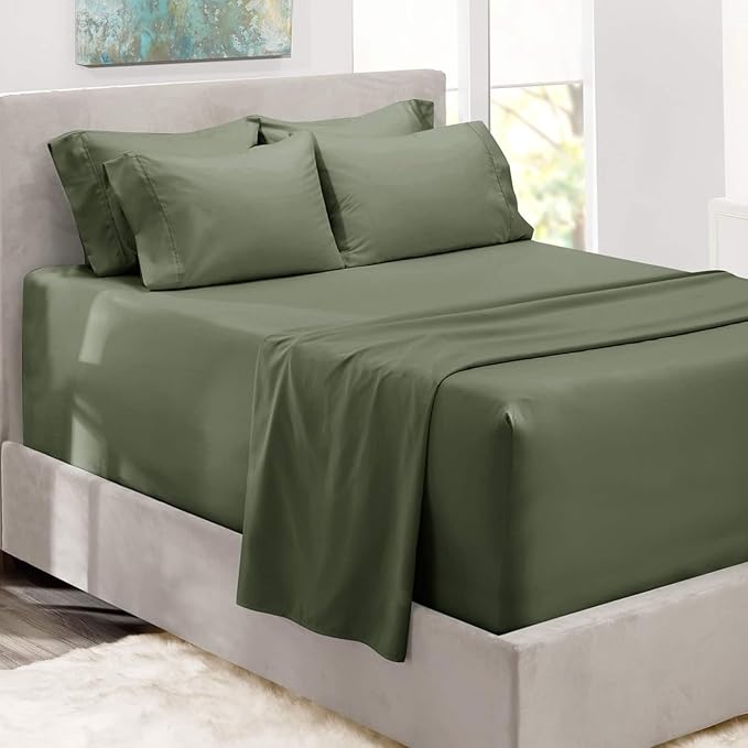 Hearth & Harbor Bed Sheets, Luxury Soft 6 Piece Bed Sheet Set Extra Deep Pocket Fitted Sheets Fits Mattress up to 21", Double Brushed Bedding Sheets & Pillowcases,