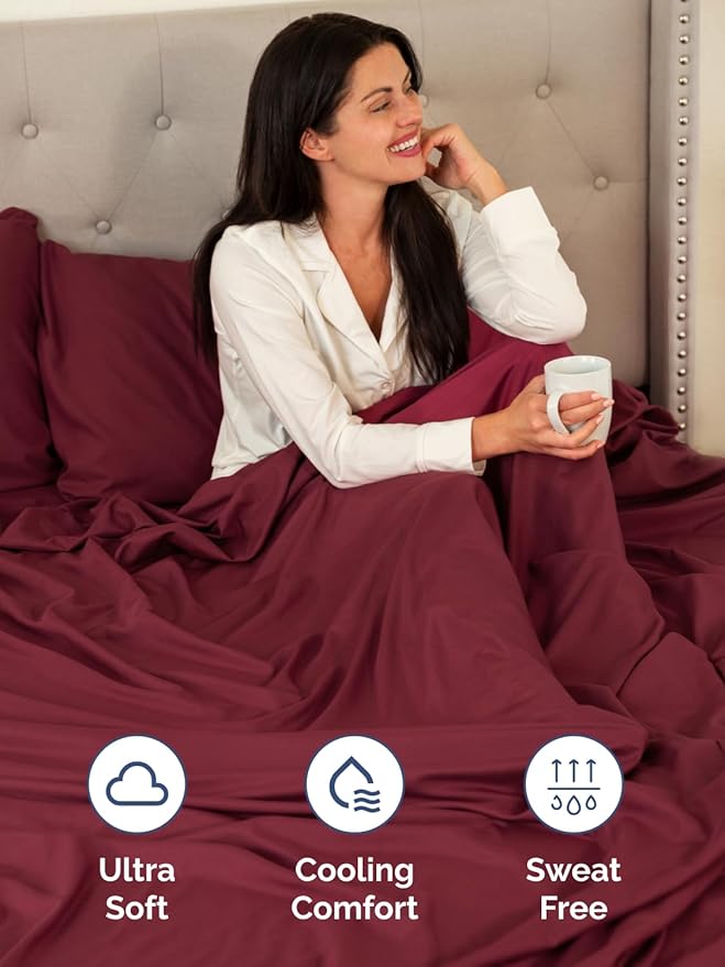 Extra Deep Split King Sheet Set - 7 Piece Breathable and Cooling Sheets - Hotel Luxury Bedding for Women, Men, Kids & Teens - Easy & Secure Fit - Soft and Wrinkle Free - Extra Deep Pockets - Burgundy