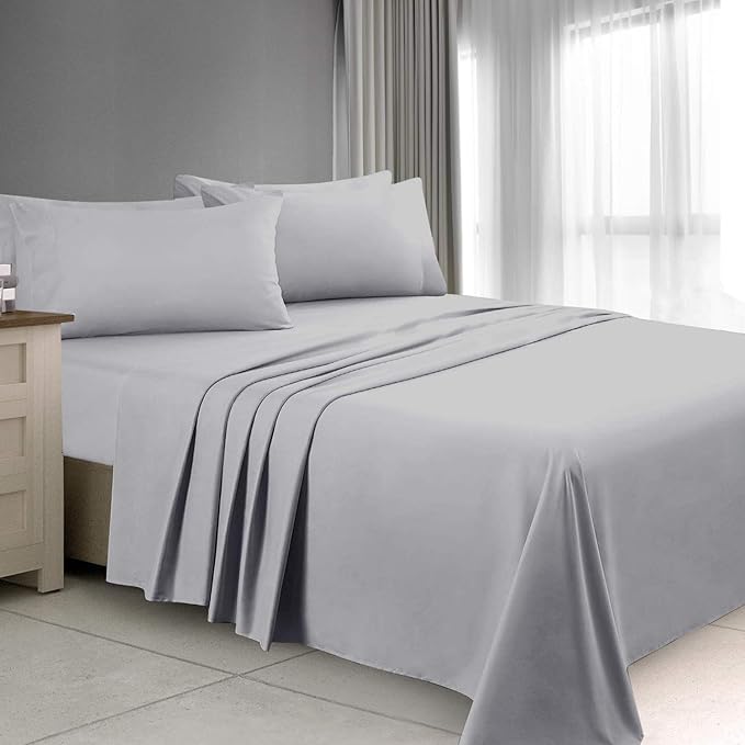 Ready To Rest Queen Waterbed Sheets, 4 Piece Attached Sheet Set, Fits 15 Inch Deep Mattress, Brushed Microfiber, Ultra Soft and Lightweight (Light Grey)