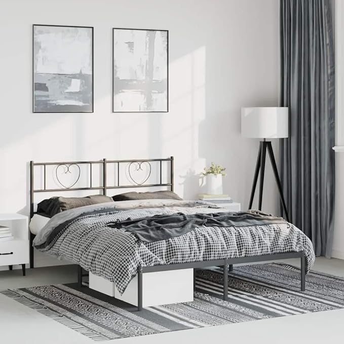 Modern Full Bed Frame with Storage, Sturdy Steel Platform and Comfortable Headboard for Adults and Guest Rooms, Minimalist Design in Sleek Black Finish