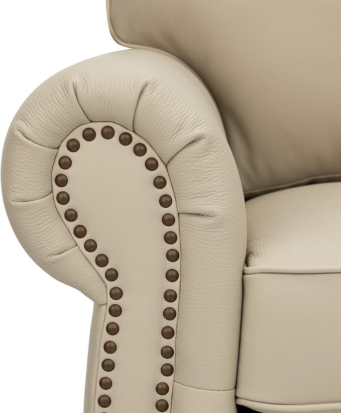HULALA Home 81'' Genuine Leather Sofa with Nailhead Trim and Rolled Armrests, Mid-Century Modern Living Room 3-Seater Couch, Beige Couch with Removable Cushion for Bedroom Apartment