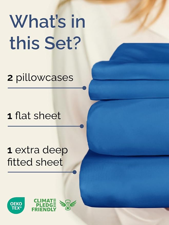 Extra Deep Twin Sheet Set - 4 Piece Breathable and Cooling Sheets - Hotel Luxury Bedding for Women, Men, Kids & Teens - Easy & Secure Fit - Soft, Wrinkle Free & Comfy - Extra Deep Pockets - Royal Blue