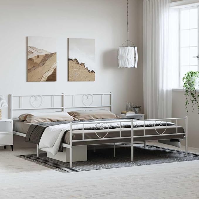 Modern White Double Metal Bed Frame with Under Bed Storage, Sturdy Durable Platform Bed for Adults, Minimalist Design for Bedroom or Guest Room