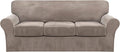 FantasDecor 4 Piece Sofa Velvet Couch Covers for 3 Cushion Stretch Slipcover with Individual Seat Cushion Elastic Furniture Protector for Pets, Machine Washable (Sofa, Taupe)