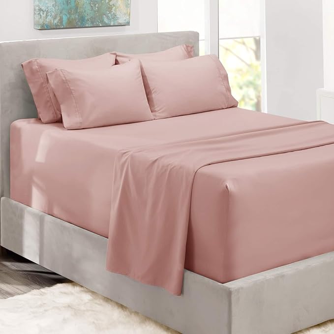 Hearth & Harbor Bed Sheets, Luxury Soft 6 Piece Bed Sheet Set Extra Deep Pocket Fitted Sheets Fits Mattress up to 21", Double Brushed Bedding Sheets & Pillowcases,