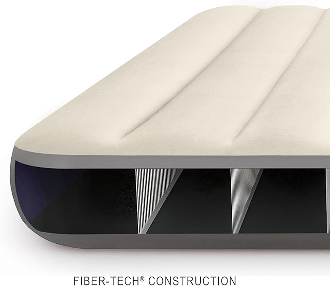 Intex 64102E Dura-Beam Standard Single-High Air Mattress: Fiber-Tech – Full Size – 10in Bed Height – 600lb Weight Capacity – Pump Sold Separately