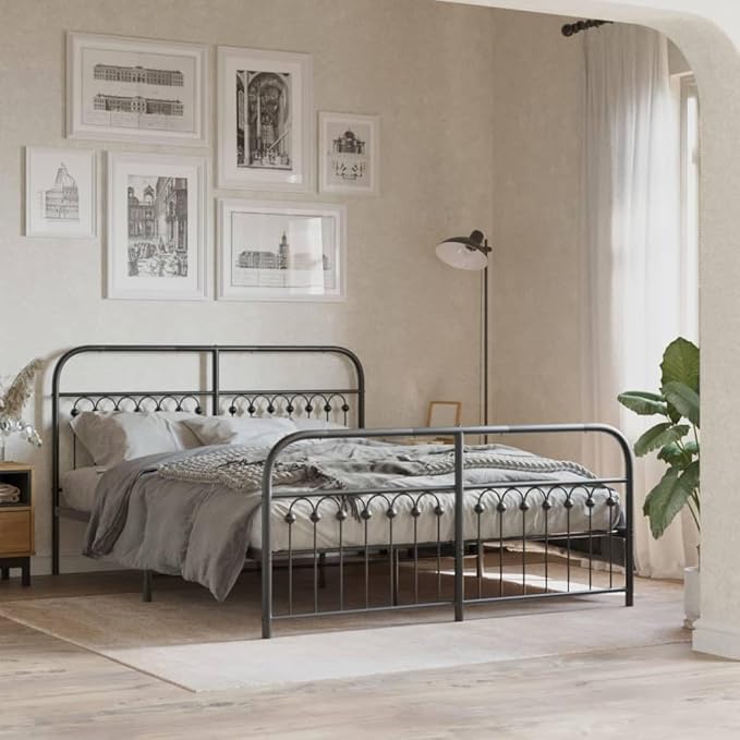 King Size Bed Frame with Headboard and Footboard, Heavy Duty Steel Construction, Black Powder Coated Finish, Supports Up to 661 lbs, Easy Assembly, Classic