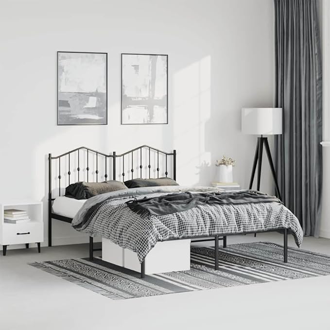 King Size Metal Bed Frame with Headboard, Powder-Coated Steel Structure, Modern Black Design, Under-Bed Storage Space, Easy Assembly for Bedroom or Guest Room