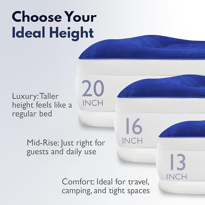 King Koil Luxury Pillow Top Plush Queen Air Mattress with Built-in High-Speed Pump Best for Home, Camping, Guests, Queen Size Double Airbed Adjustable Blow Up Mattress, Waterproof, 1-Year Warranty