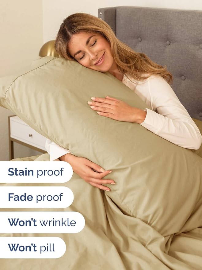 Extra Deep Full Sheet Set - 6 Piece Breathable and Cooling Sheets - Hotel Luxury Bedding for Women, Men, Kids & Teens - Easy & Secure Fit - Soft, Wrinkle Free and Comfy - Extra Deep Pockets - Beige