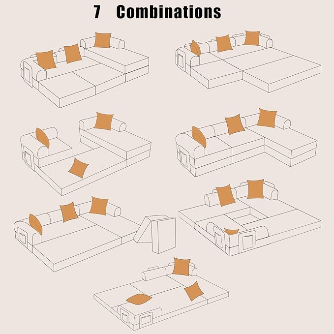 HANXIN 108" Modular Sectional Sofa, Futon Convertible Sofa Bed,Oversized Corduroy Boneless Couch for Living Room,Floor Loveseat Sleeper with Pull Out Bed,Free Combination,No Assembly Required (Beige)