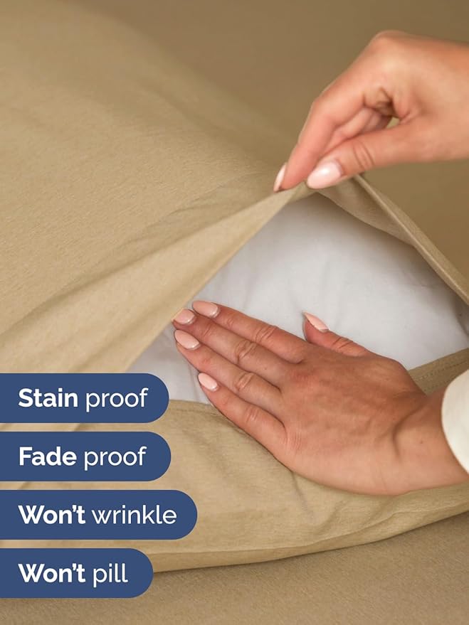 Extra Deep Split King Sheet Set - 7 Piece Breathable and Cooling Sheets - Hotel Luxury Bedding for Women, Men, Kids & Teens - Easy Secure Fit - Soft & Wrinkle Free - Extra Deep Pockets - Heathered Tan