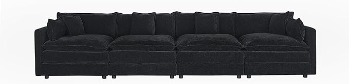 Setawix Chenille Cloud Couches for Living Room,4 Seater Cloud Sofa Couch with Deep Seat,147.22" Roomy Cloud Sofas,Modular Sectional 4 Seat Sofa with Pillows for Bedroom (Black, 4 Seater)