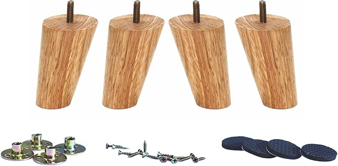 WEICHUAN 4" Solid Rubber Wood Replacement Sofa Couch Chair Ottoman Loveseat Coffee Table Cabinet Furniture Wood Legs(4" Slant Set of 4)