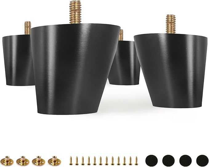 FoDau770 Black Rubber Wood Furniture Legs 2 Inches, Slant Tapered Wood Feet Mid Century Sofa Legs Set of 8, 5/16" UNC Furniture Feet Replacement Parts for Cabinet Couch Dresser Chair Ottoman Table