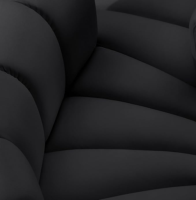 Meridian Furniture 101Black-S3F Arc Collection Modern | Contemporary Modular Sofa with Soft Black Vegan Leather, Deep Channel Tufting, Modular Design, 89.5" W x 31" D x 30" H, Black