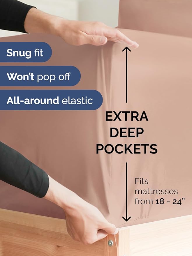 Extra Deep Twin Sheet Set - 4 Piece Breathable and Cooling Sheets - Hotel Luxury Bedding for Women, Men, Kids & Teens - Easy & Secure Fit - Soft, Wrinkle Free and Comfy - Extra Deep Pockets - Mauve