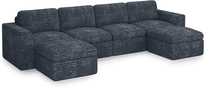 Cloud Sectional Couches for Living Room Plush Corduroy U Shaped Boneless Modular Sectional Sofa with Deep Seat. Grey Couch.