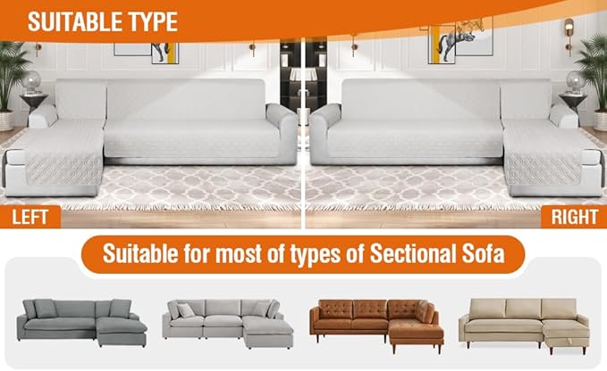 VANSOFY Sectional Couch Covers 100% Waterproof L Shaped Sofa Slipcover 3pcs Reversible Chaise Lounge Cover for Sectional Sofa Furniture Protector Cover for Pets Dog Cat(X-Large, Off White)