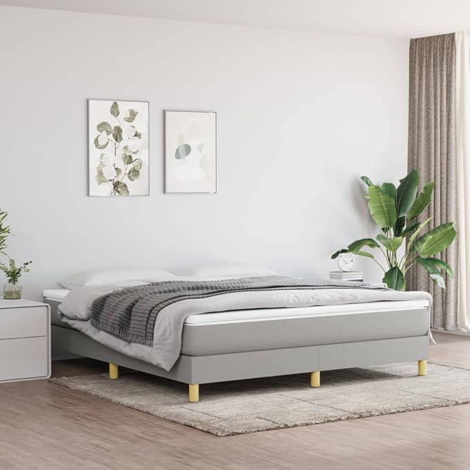 Bed Frame Light Grey Furniture 100% Polyester, Plywood, Engineered Wood