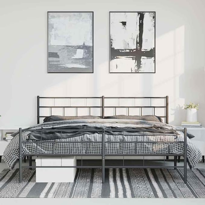 86" x 74" Black Full Metal Bed Frame, Modern Platform Design, Heavy-Duty Powder-Coated Steel, 35" H Ample Under-Bed Storage, Noise-Free Support for Bedroom and Guest Room